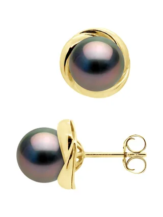 Boucles d'Oreilles Véritables Perles de Tahiti Rondes 7-8 mm — Or Jaune 375 Millièmes 3