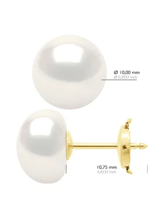 Boucles d'Oreilles Véritables Perles d'Eau Douce Bouton 10-11 mm — Or Jaune 375 Millièmes 2