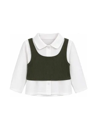 Blouse Blanc/Kaki Bébé Fille P'tit Mome Pauline 1