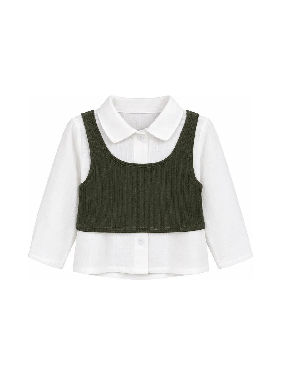 Blouse Blanc/Kaki Bébé Fille P'tit Mome Pauline 2