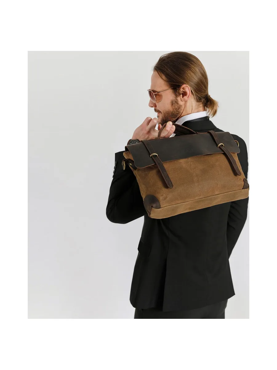 DAN - Sacoche en cuir véritable et toile enduite - Bleu 45