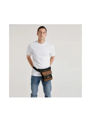 JEFF - Pochette banane en cuir véritable et toile enduite - Bleu 29