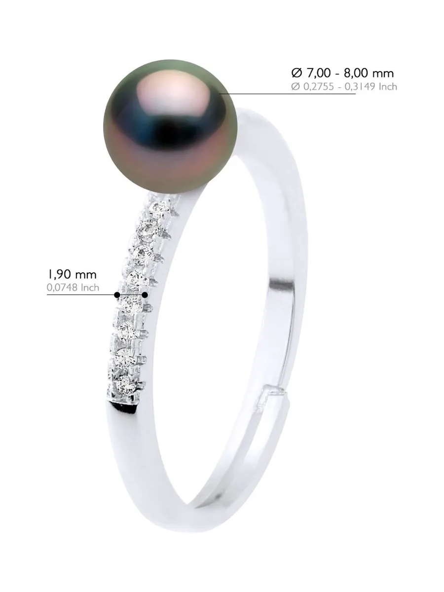 Bague Jonc Véritable Perle de Tahiti Ronde 7-8 mm — Argent 925 Millièmes Rhodié 2