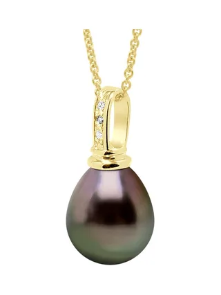 Collier Véritable Perle de Tahiti Poire 10-11 mm Diamant 0.03 ct — Or Jaune 375 Millièmes — 42 cm 1