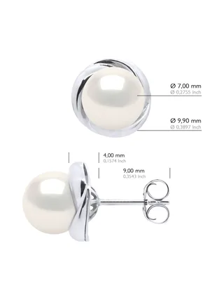Boucles d'Oreilles Véritables Perles d'Eau Douce Rondes — Or Blanc 375 Millièmes 3