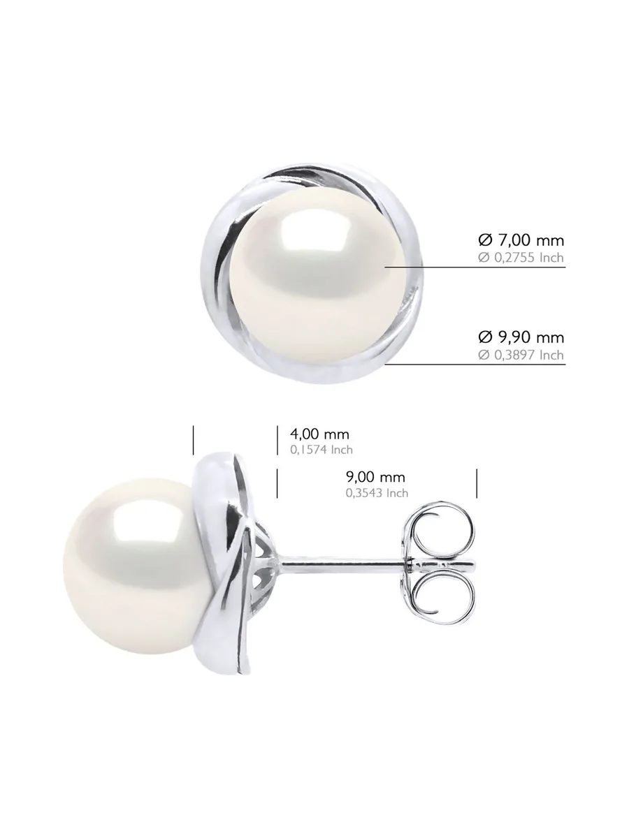 Boucles d'Oreilles Véritables Perles d'Eau Douce Rondes — Or Blanc 375 Millièmes 3