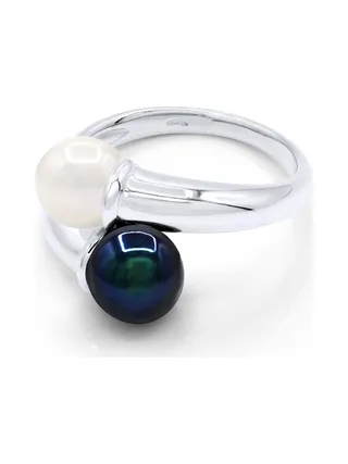 Bague Toi & Moi Véritables Perles d'Eau Douce Rondes 9-10 mm — Argent 925 Millièmes Rhodié 1