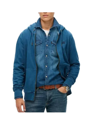 Sweat Zippé Bleu Homme Superdry Essential Washed Ziphood 2