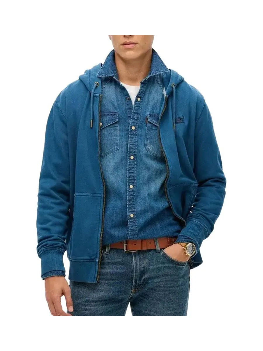 Sweat Zippé Bleu Homme Superdry Essential Washed Ziphood 3