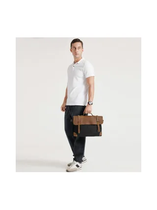 DAN - Sacoche en cuir véritable et toile enduite - Bleu 29