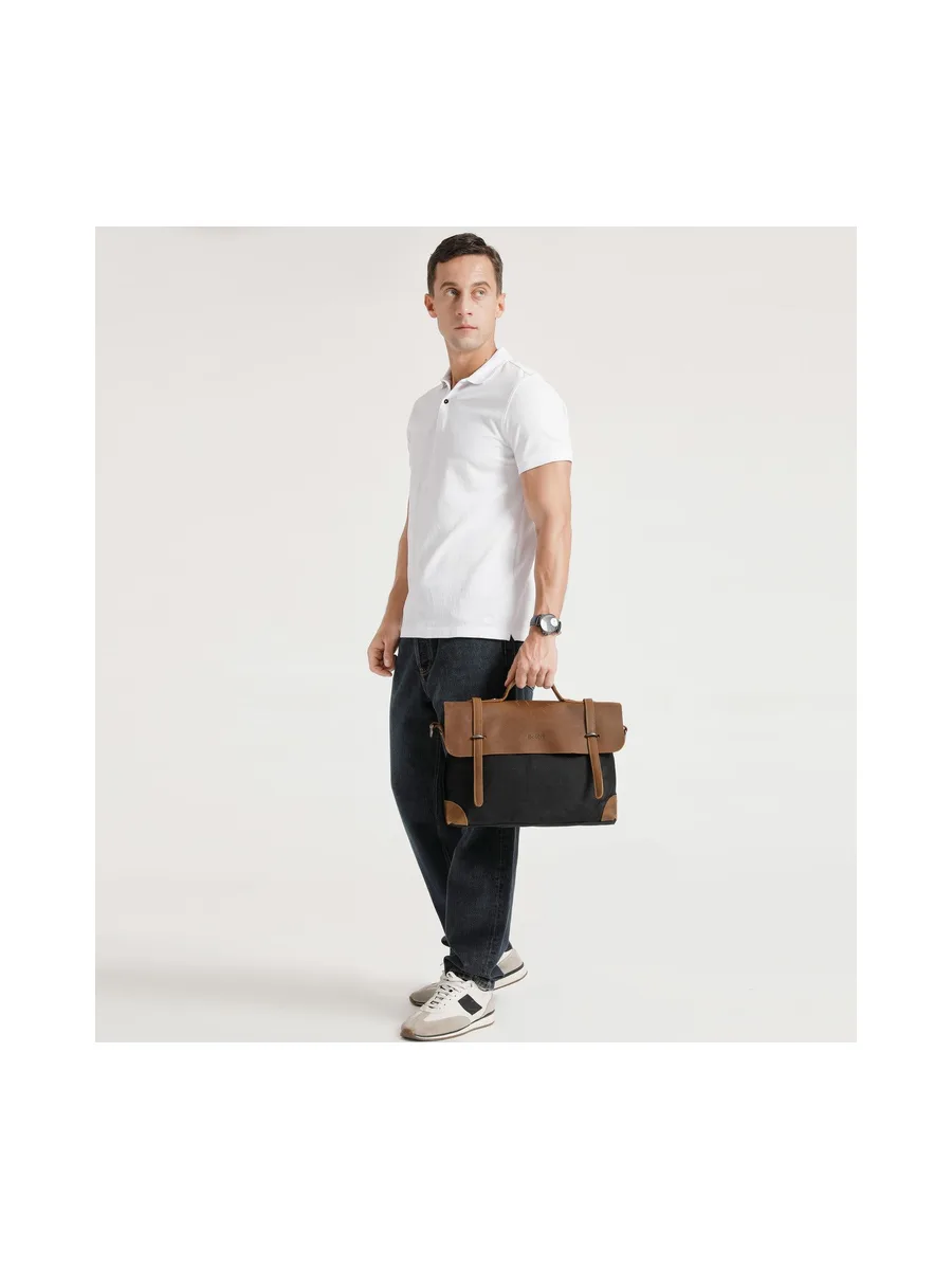 DAN - Sacoche en cuir véritable et toile enduite - Bleu 61