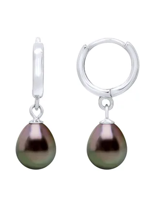 Boucles d'Oreilles Véritables Perles de Tahiti 8-9 mm — Argent 925 Millièmes Rhodié 1