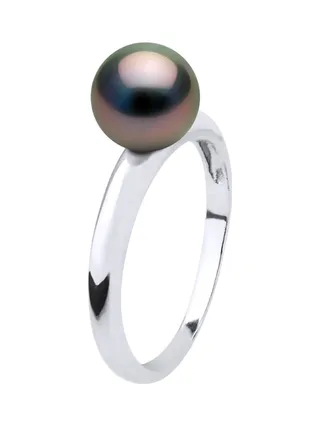 Bague Jonc Véritable Perle de Tahiti Ronde 7.5-8 mm — Or Blanc 375 Millièmes 3