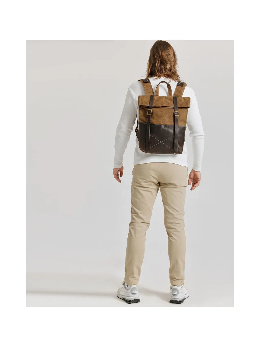NES - Sac à dos en cuir véritable et toile enduite - Bleu 42