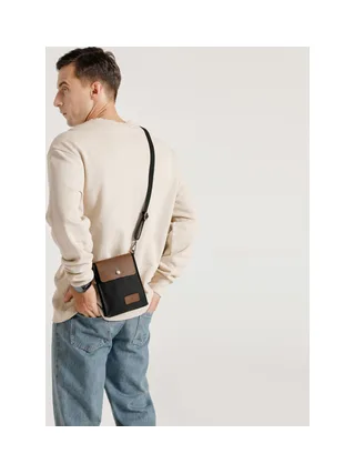 VAL - Pochette bandoulière en cuir véritable et toile enduite - Bleu 29