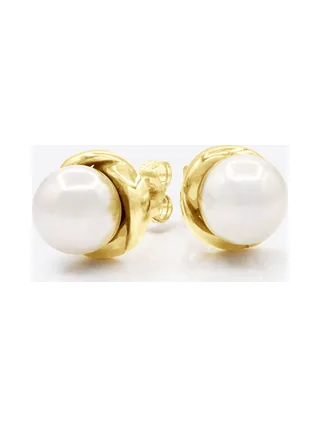 Boucles d'Oreilles Véritables Perles d'Eau Douce Rondes — Or Jaune 375 Millièmes 1