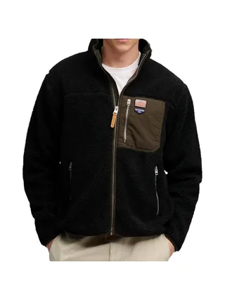 Veste polaire sherpa homme noir et kaki Superdry Vintage Retro 1