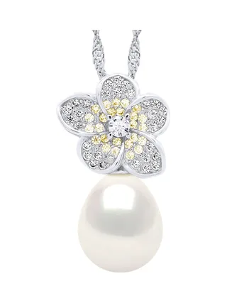 Collier Véritable Perle d'Eau Douce Poire 9-10 mm — Argent 925 Millièmes Rhodié — 42 cm 1