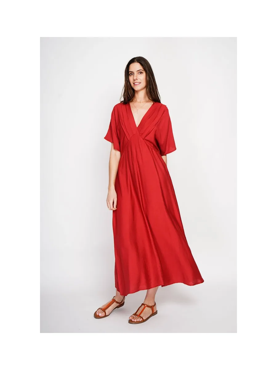 Robe longue col V à manches chauve-souris 12
