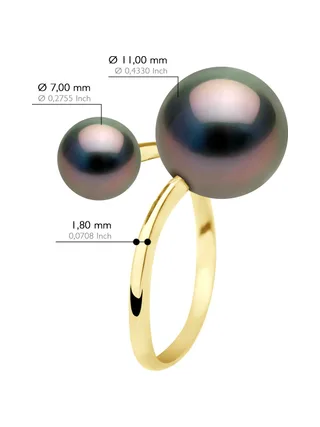 Bague Véritables Perles de Tahiti Rondes 11-12 mm — Or Jaune 375 Millièmes 2