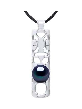 Collier Véritable Perle d'Eau Douce Ronde 9-10 mm — Argent 925 Millièmes Rhodié — 50 cm — Homme 1