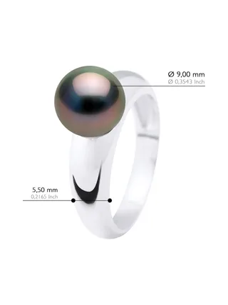 Bague Jonc Véritable Perle de Tahiti Ronde 9-10 mm — Argent 925 Millièmes Rhodié 2