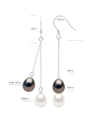 Boucles d'Oreilles Véritable Perle de Tahiti Ovales 8-9 mm — Argent 925 Millièmes Rhodié 2