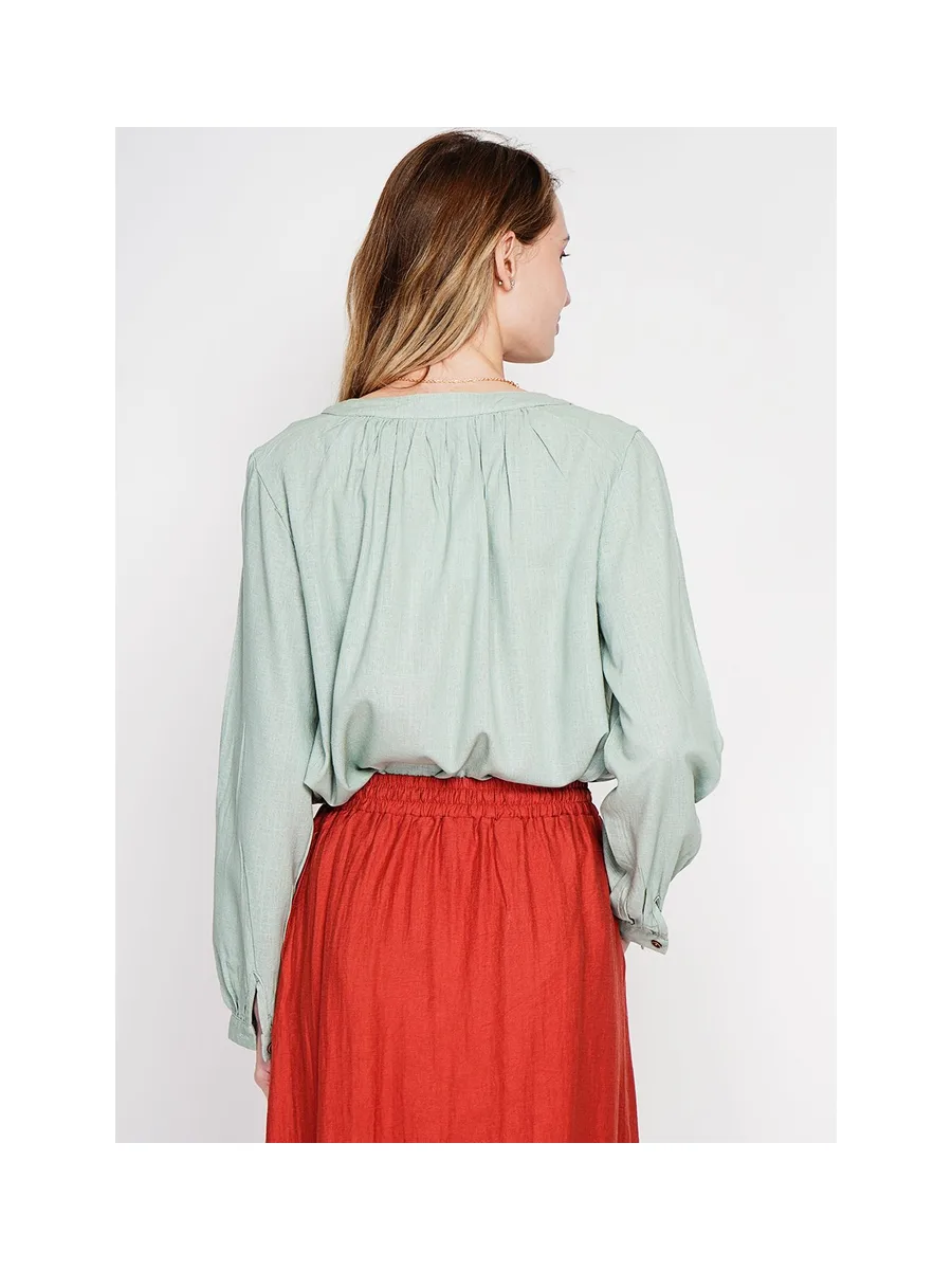 Blouse col tunisien boutonné devant à manche longues 11