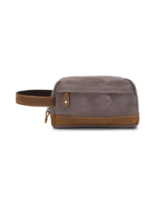TONY - Trousse de toilette en cuir véritable et toile enduite - Bleu 17