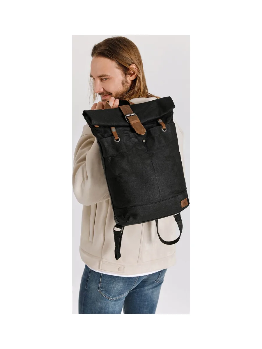 STAN - Sac à dos en cuir véritable et toile enduite - Bleu 64