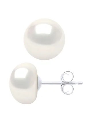 Boucles d'Oreilles Véritables Perles de Culture d'Eau Douce Boutons 8-9 mm — Argent 925 Millièmes 1