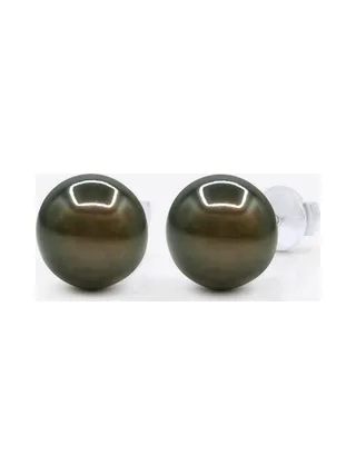 Boucles d'Oreilles Véritables Perles de Tahiti Rondes 10-11 mm — Or Blanc 375 Millièmes 1