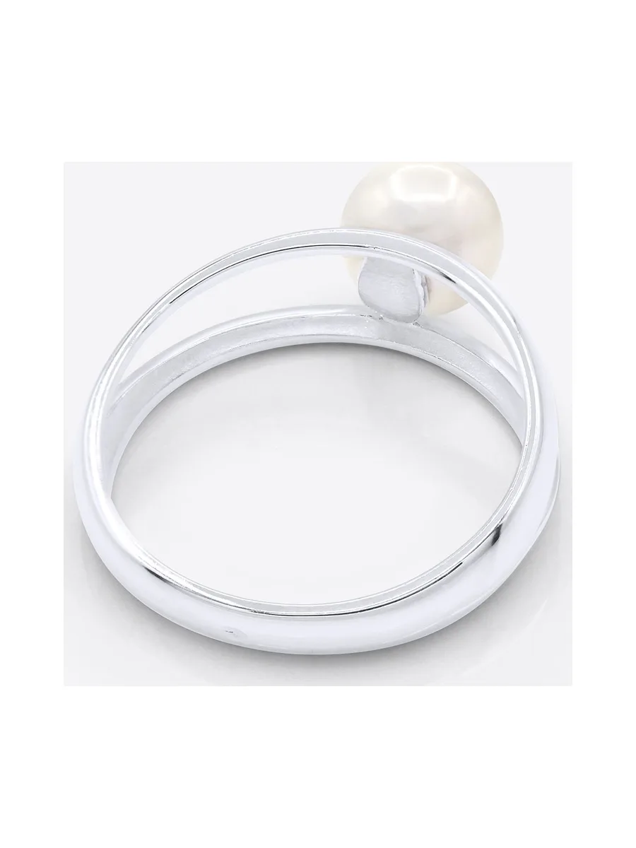 Bague Véritable Perle d'Eau Douce Ronde 8-9 mm — Or Blanc 375 Millièmes 5