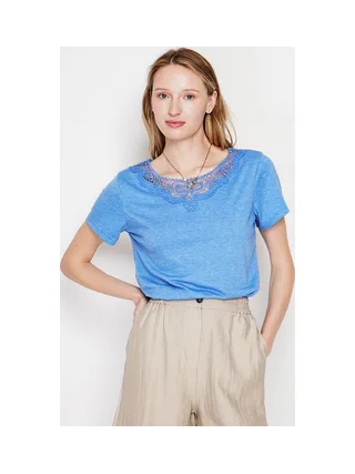 T-shirt col rond manches court dentelle 4