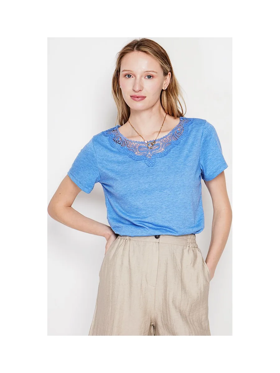 T-shirt col rond manches court dentelle 4