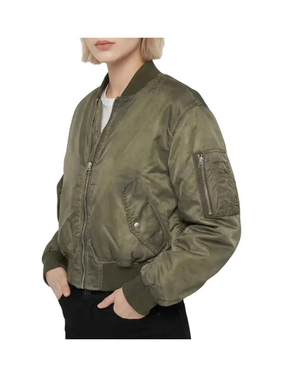 Veste Bomber Femme Kaki Schott Oversize Washed 1