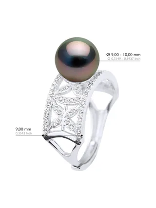 Bague Jonc Véritable Perle de Tahiti Ronde 9-10 mm — Argent 925 Millièmes Rhodié 2