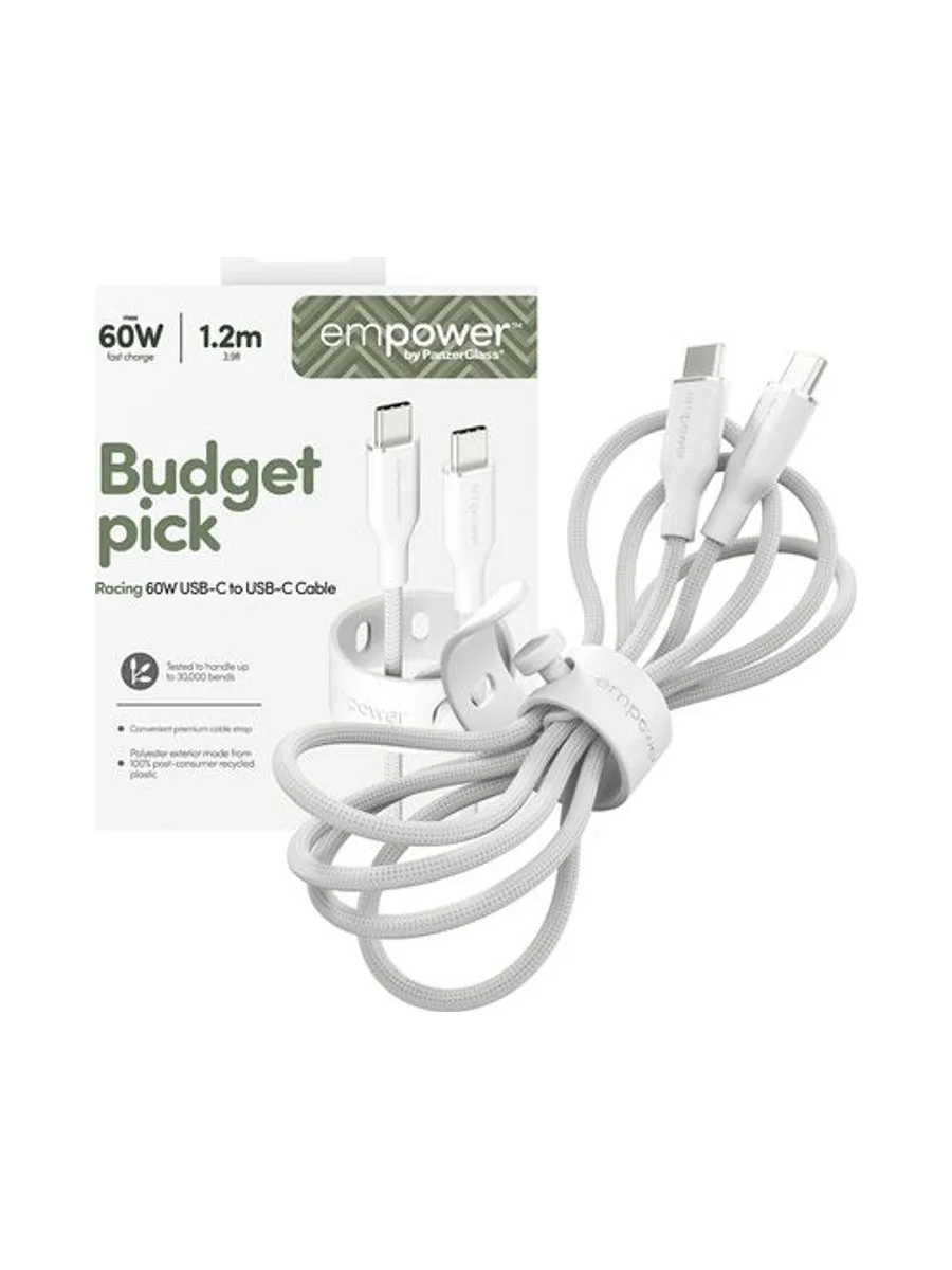 PanzerGlass empower™ by ® Racing 60W USB-C to USB-C Cable | USB 2.0 | 1.2M | Silver White USB cable 5