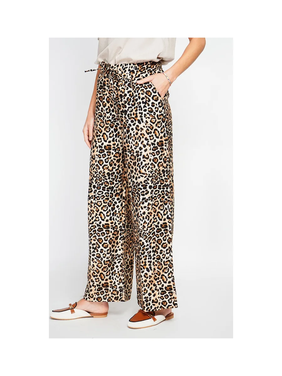 Pantalon taille haute en léopard avec cordons de serrage avec poches 5