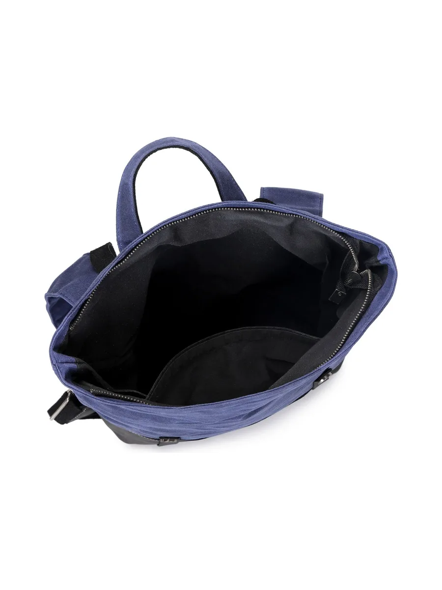 NES - Sac à dos en cuir véritable et toile enduite - Bleu 38