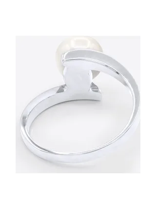 Bague Véritable Perle d'Eau Douce Ronde 8-9 mm Diamant 0.04 ct — Or Blanc 375 Millièmes 5