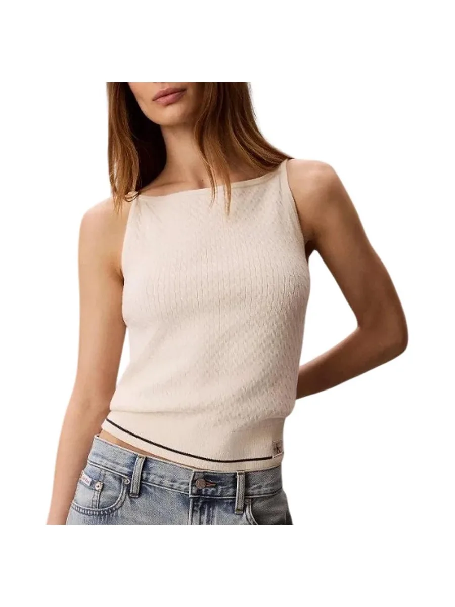 Débardeur Beige Femme Calvin Klein Jeans Slim Woven 2
