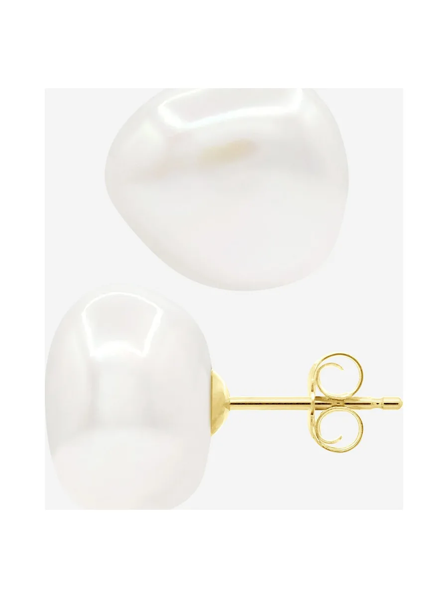Boucles d'Oreilles Véritables Perles d'Eau Douce Baroques 12-13 mm — Or Jaune 375 Millièmes 5