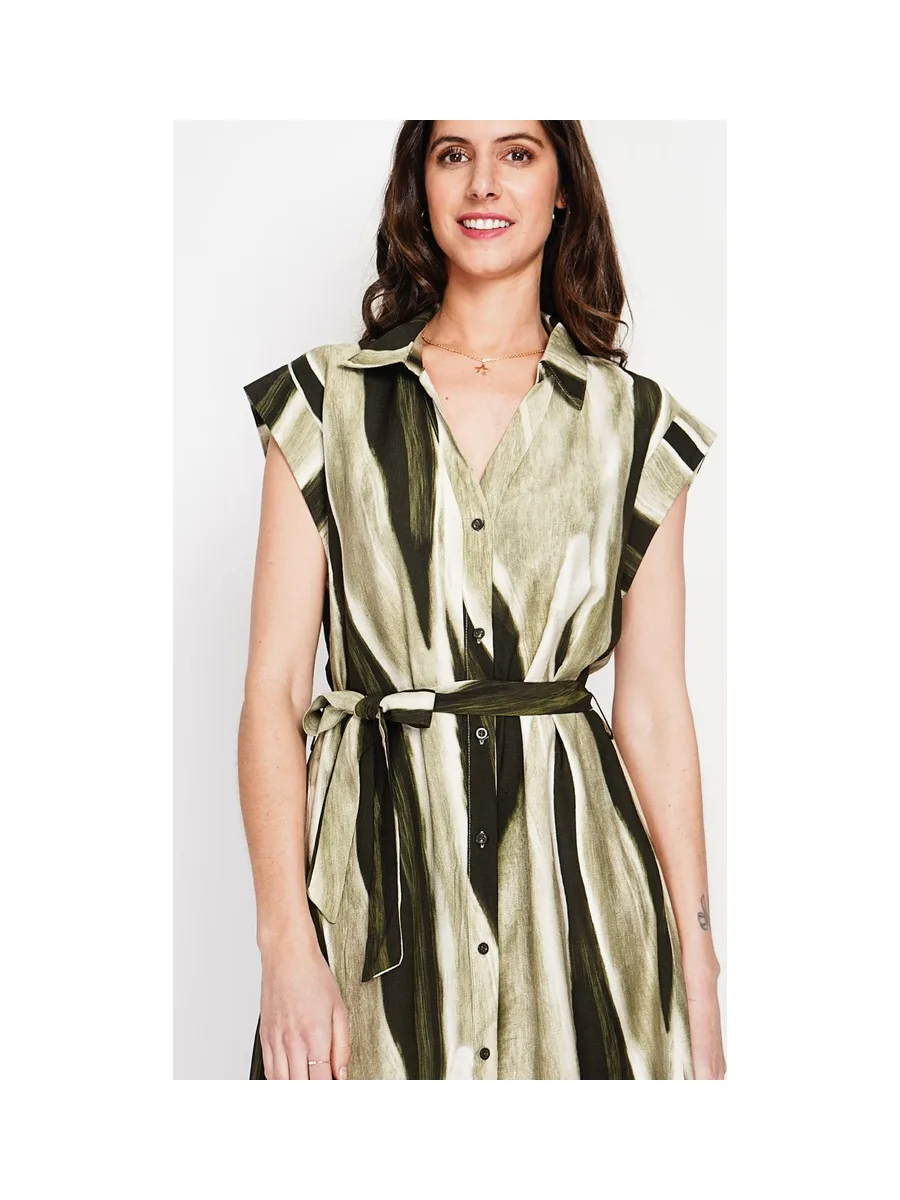 Robe chemise imprimée boutonnée devant avec ceinture 7