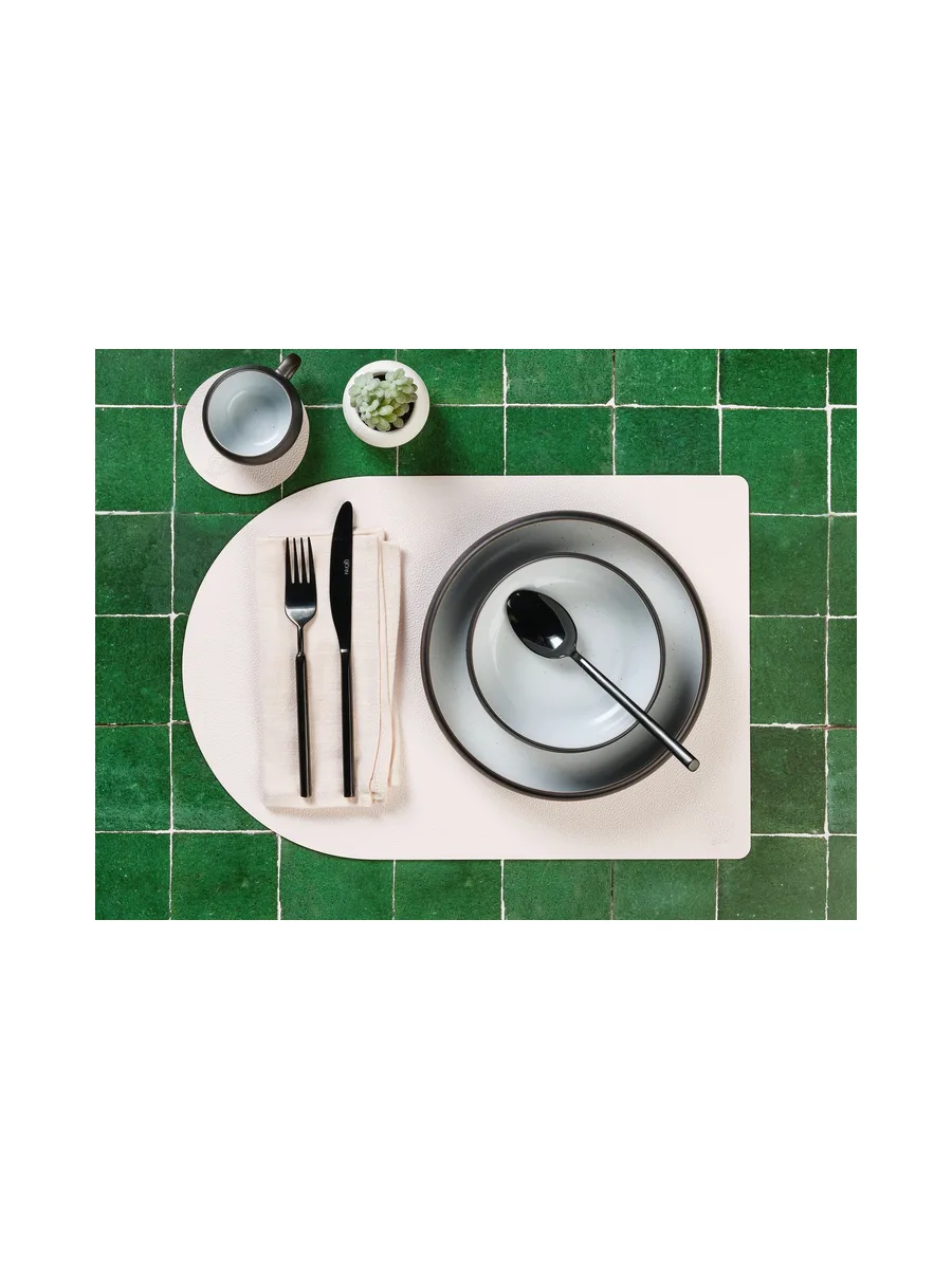 Sous-verre rond réversible - 6 pièces - Cuir recyclé blanc crème et vert de gris 6