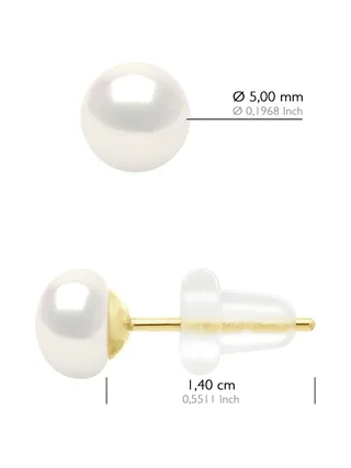 Boucles d'Oreilles Véritables Perles d'Eau Douce Bouton 5-6 mm — Or 375 Millièmes 2