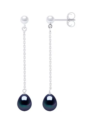 Boucles d'Oreilles Véritables Perles d'Eau Douce Poires 7-8 mm — Or Blanc 375 Millièmes 1