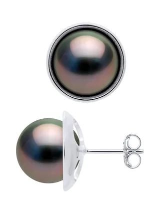 Boucles d'Oreilles Véritables Perles de Tahiti Rondes 9-10 mm — Or Jaune 375 Millièmes 1