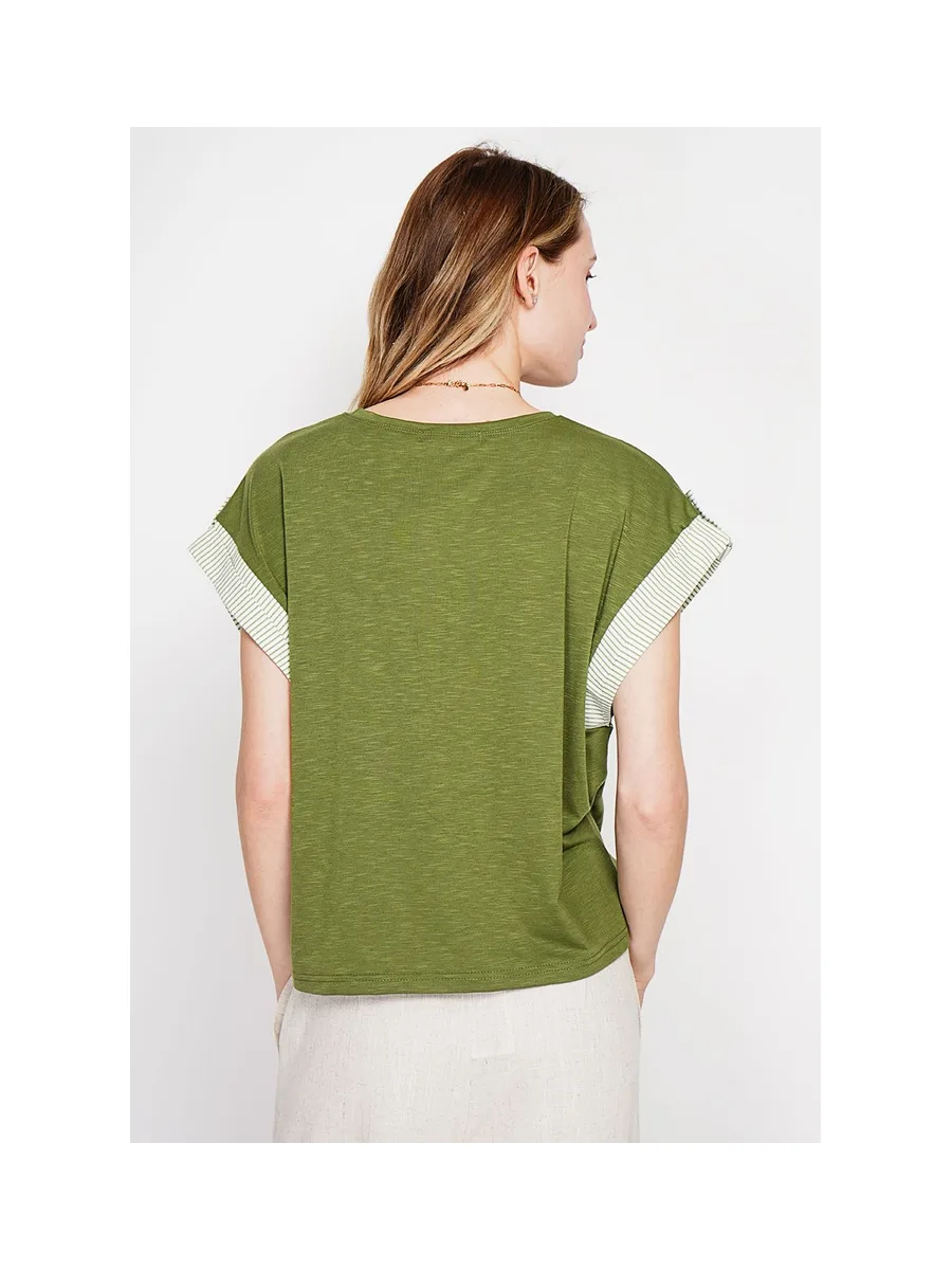 T-shirt col rond coupe oversize manches court avec patte boutons 15
