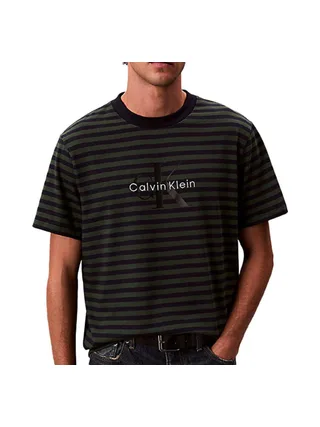 T-Shirt Vert/Marine Homme Calvin Klein Jeans Stripe 1
